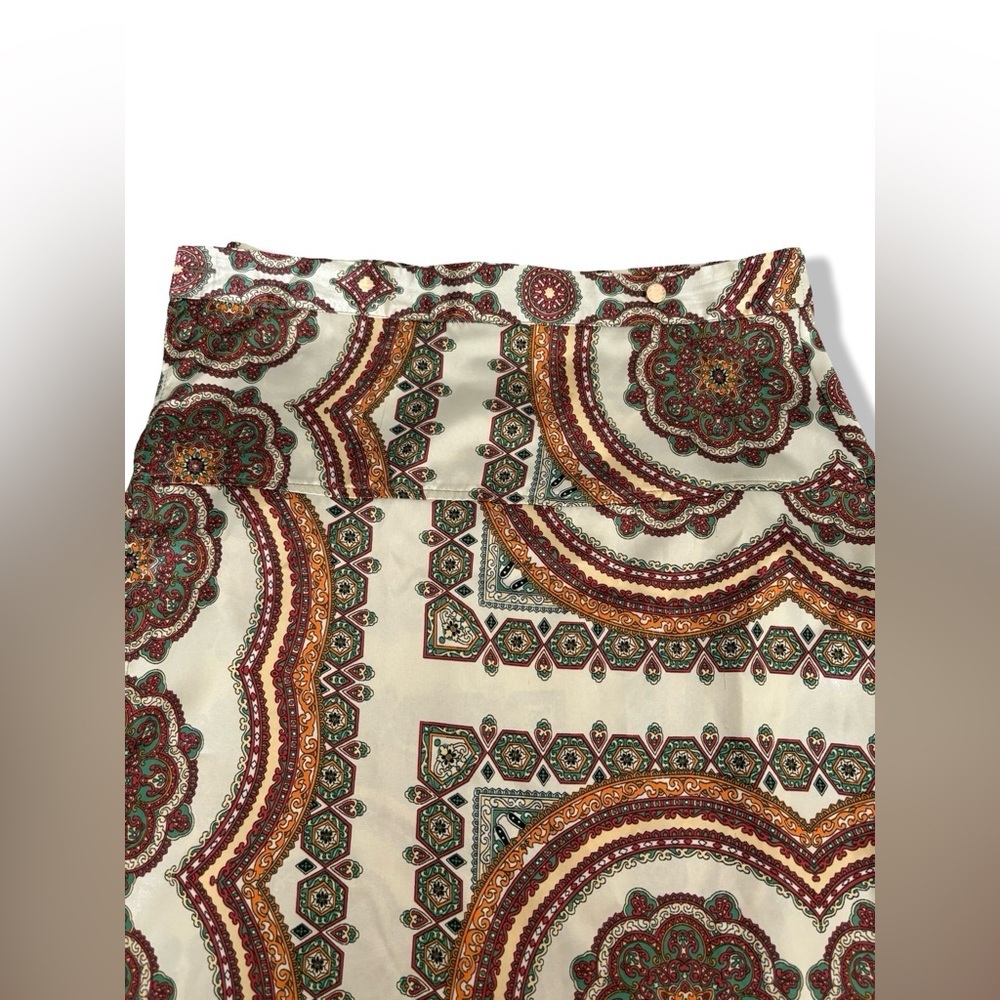 Topshop Satin Mandala Paisley Print A-line Midi Wrap Skirt | Size 8 - Picture 15 of 16